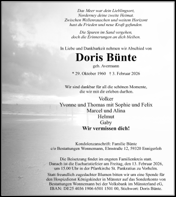 Todesanzeige von Doris Bünte 