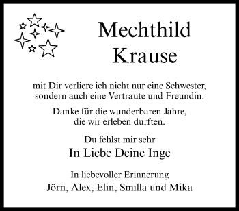 Todesanzeige von Mechthild Krause 