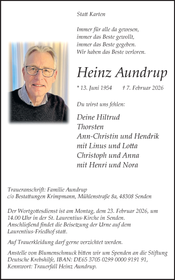 Todesanzeige von Heinz Aundrup 