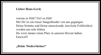Todesanzeige von Hans-Gerd  von Rheinische Post