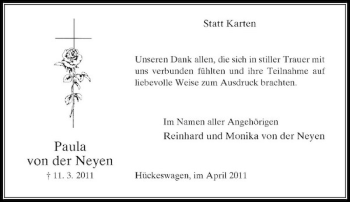 Todesanzeige von Im Im Namen aller Angehörigen Reinhard und Monika von der Neyen von Rheinische Post