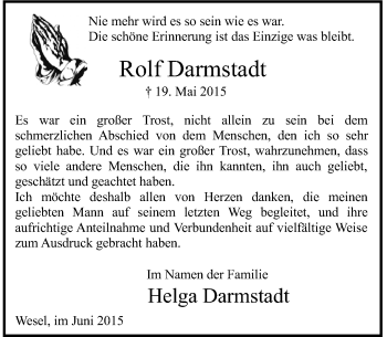 Todesanzeige von Rolf Darmstadt von Rheinische Post