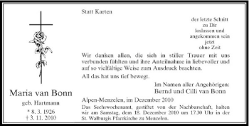 Todesanzeige von Maria van Bonn von Rheinische Post