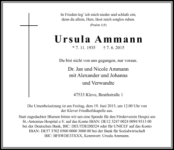 Todesanzeige von Ursula Ammann von Rheinische Post