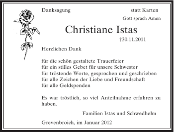 Todesanzeige von Christiane Istas von Rheinische Post