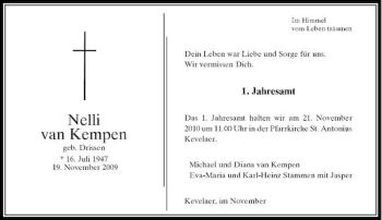Todesanzeige von Nelli van Kempen von Rheinische Post