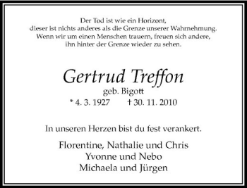Todesanzeige von Der Tod ist wie ein Horizont freuen si ihn hinter der Grenze wieder zu sehen. von Rheinische Post