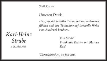 Todesanzeige von Karl-Heinz Strube von Rheinische Post