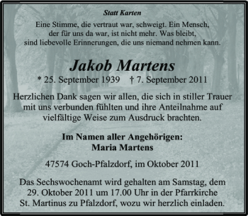 Todesanzeige von Jakob Martens Jakob Martens von Rheinische Post