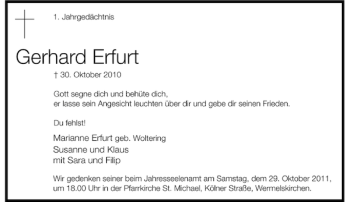 Todesanzeige von Erfurt Gerhard von Rheinische Post