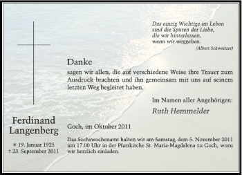 Todesanzeige von Langenberg Ferdinand von Rheinische Post