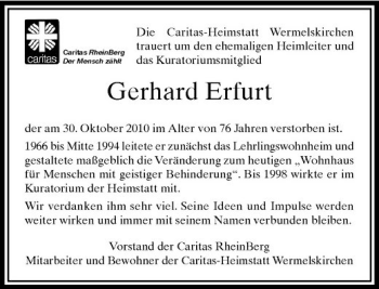 Todesanzeige von Gerhard Erfurt von Rheinische Post