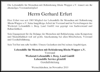 Todesanzeige von Herrn Gerhard Erfurt von Rheinische Post