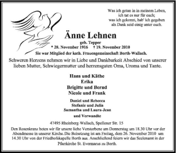 Todesanzeige von Lehnen  von Rheinische Post