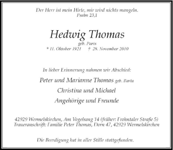 Todesanzeige von Thomas  von Rheinische Post