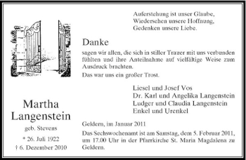 Todesanzeige von Martha Langenstein von Rheinische Post