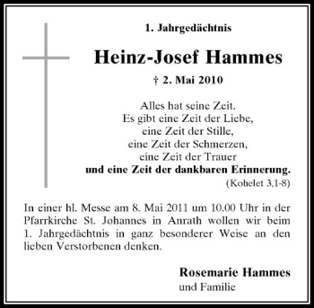 Todesanzeige von Heinz-Josef Hammes von Rheinische Post