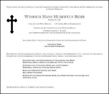 Todesanzeige von Behr  von Rheinische Post
