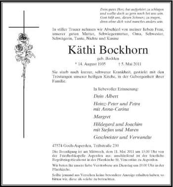 Todesanzeige von Käthi Bockhorn von Rheinische Post