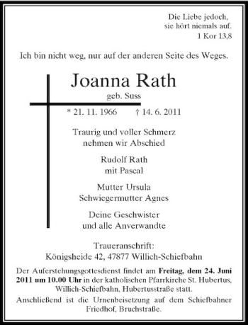 Todesanzeige von Rath Joanna von Rheinische Post