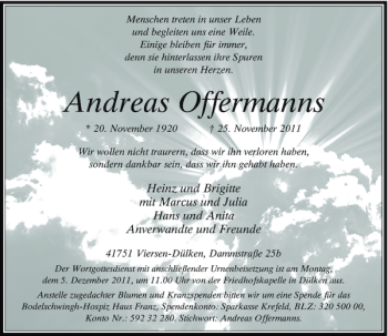 Todesanzeige von Andreas Offermanns von Rheinische Post