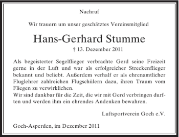 Todesanzeige von Hans-Gerhard Stumme von Rheinische Post