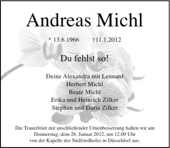 Todesanzeige von Andreas Michl von Rheinische Post