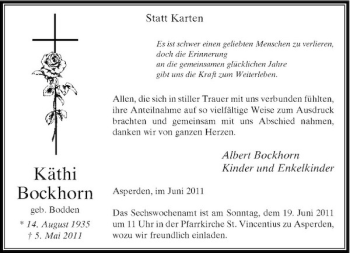Todesanzeige von Käthi Bockhorn von Rheinische Post