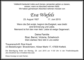Todesanzeige von Eva Wiefels von Rheinische Post