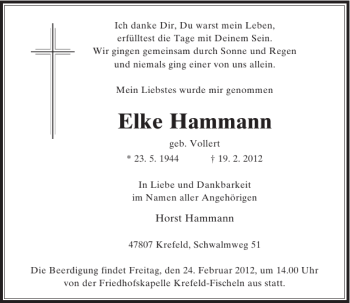 Todesanzeige von Elke Hammann von Rheinische Post