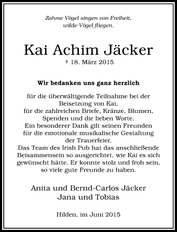 Todesanzeige von Kai Achim Jäcker von Rheinische Post