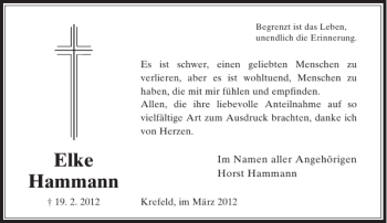 Todesanzeige von Elke Hammann von Rheinische Post