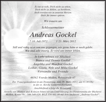 Todesanzeige von Andreas Gockel von Rheinische Post