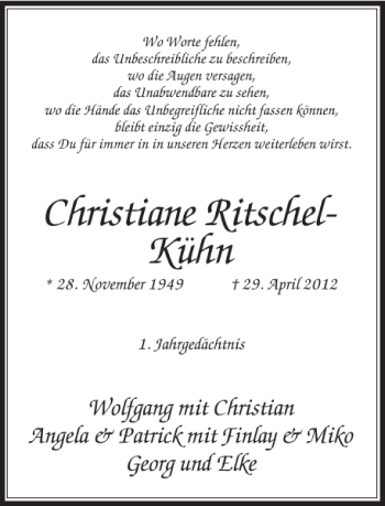 Todesanzeige von Christiane Ritschel-Kühn von Rheinische Post