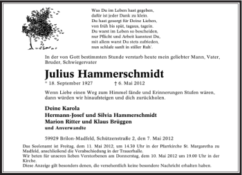 Todesanzeige von Julius Hammerschmidz von Rheinische Post