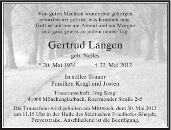 Todesanzeige von Gertrud Langen von Rheinische Post