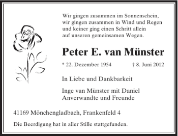 Todesanzeige von Peter E. van Münster von Rheinische Post