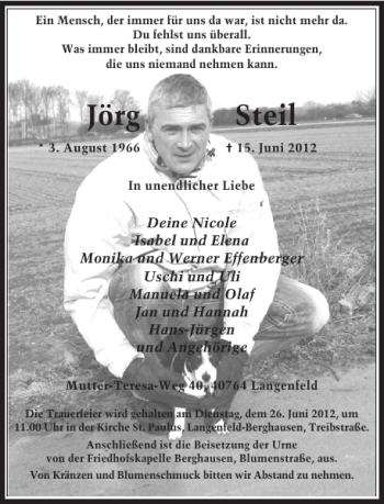 Todesanzeige von Jörg Steil von Rheinische Post