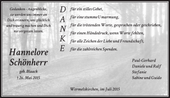 Todesanzeige von Hannelore Schönherr von Rheinische Post