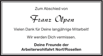 Todesanzeige von Franz Olpen von Rheinische Post