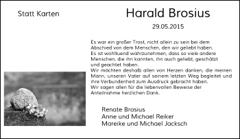 Todesanzeige von Harald Brosius von Rheinische Post