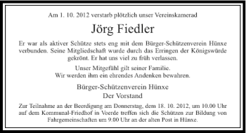 Todesanzeige von Fiedler Jörg von Rheinische Post