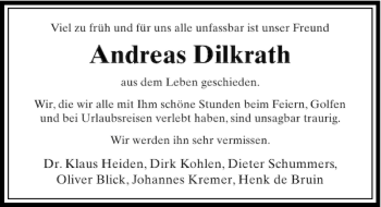 Todesanzeige von Andreas Dilkrath von Rheinische Post
