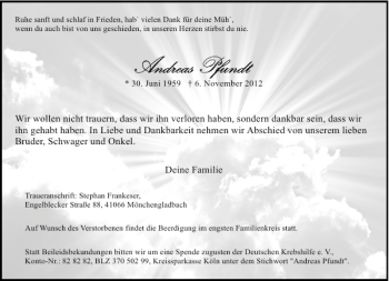 Todesanzeige von Andreas Pfund von Rheinische Post
