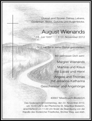 Todesanzeige von August Wienands von Rheinische Post