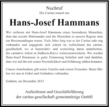 Todesanzeige von Hans-Josef Hammans von Rheinische Post