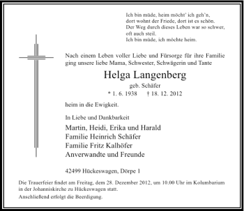 Todesanzeige von Helga Langenberg von Rheinische Post