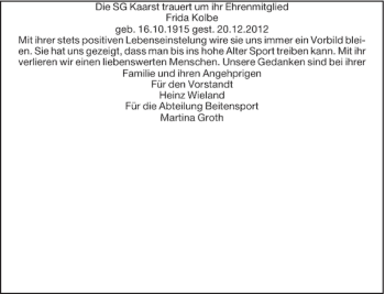 Todesanzeige von SG Kaarst um Ehrenmitglied von Rheinische Post