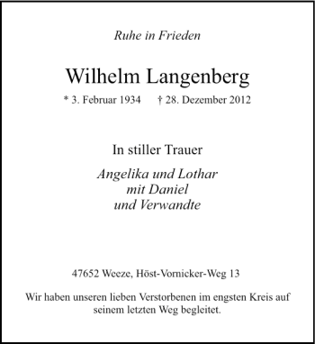 Todesanzeige von Wilhelm Langenberg von Rheinische Post