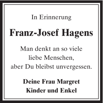 Todesanzeige von Franz-Josef Hagens von Rheinische Post